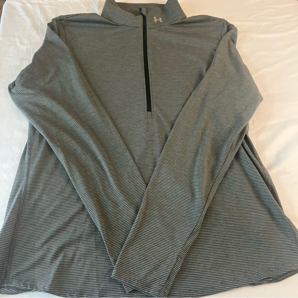 Under Armour HeatGear Run ¼ Zip Pullover Gray Striped Long Sleeve Running Top XL